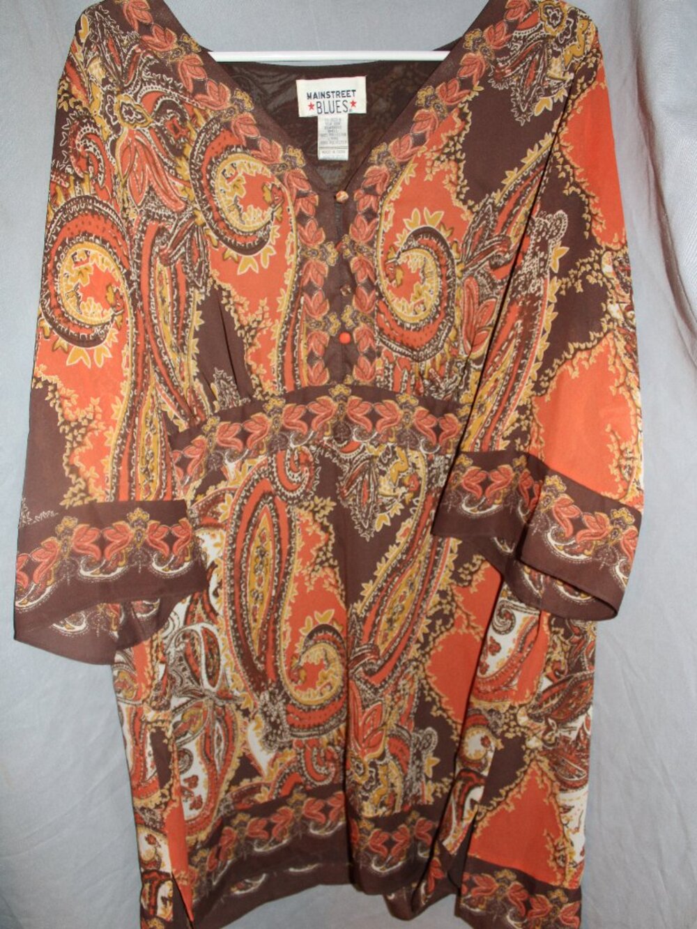 Vtg 90s Main Street Blues Womens Baby Doll Tunic Top Sz 20W Paisley Boho